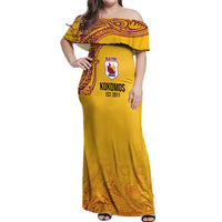 Queensland Papua New Guinea Custom Off Shoulder Maxi Dress All Gold Pacific PNG Tribal Style