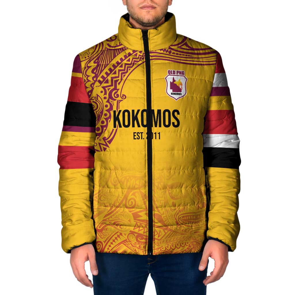 Queensland Papua New Guinea Custom Padded Jacket All Gold Pacific PNG Tribal Style LT9 Men Gold - Polynesian Pride