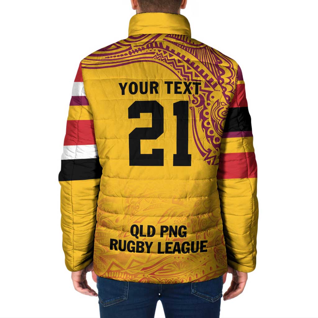 Queensland Papua New Guinea Custom Padded Jacket All Gold Pacific PNG Tribal Style LT9 - Polynesian Pride