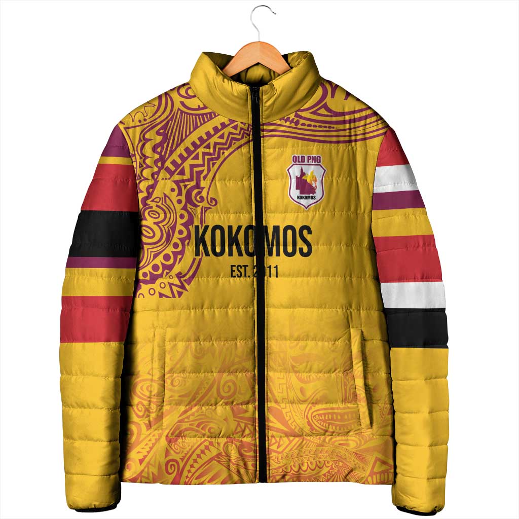 Queensland Papua New Guinea Custom Padded Jacket All Gold Pacific PNG Tribal Style LT9 - Polynesian Pride