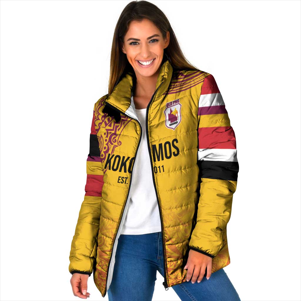Queensland Papua New Guinea Custom Padded Jacket All Gold Pacific PNG Tribal Style LT9 Women Gold - Polynesian Pride