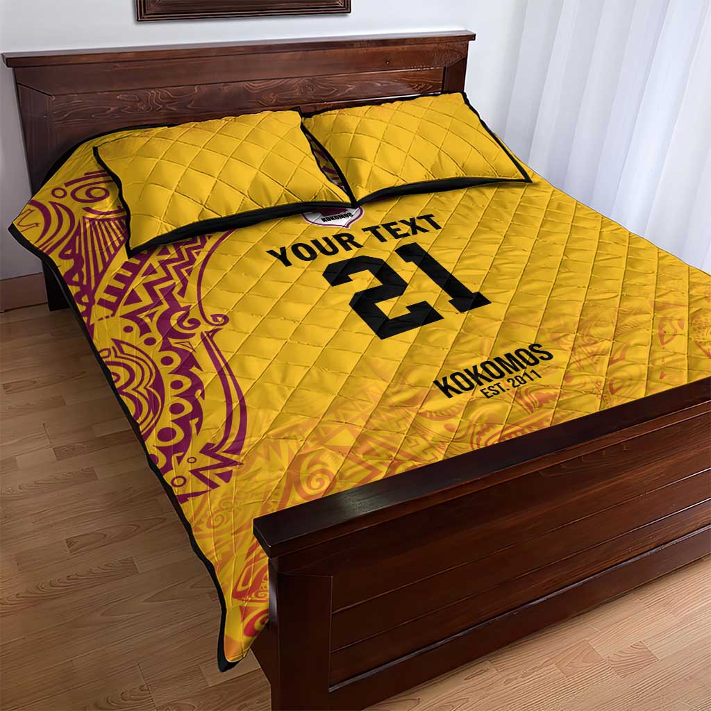 Queensland Papua New Guinea Custom Quilt Bed Set All Gold Pacific PNG Tribal Style
