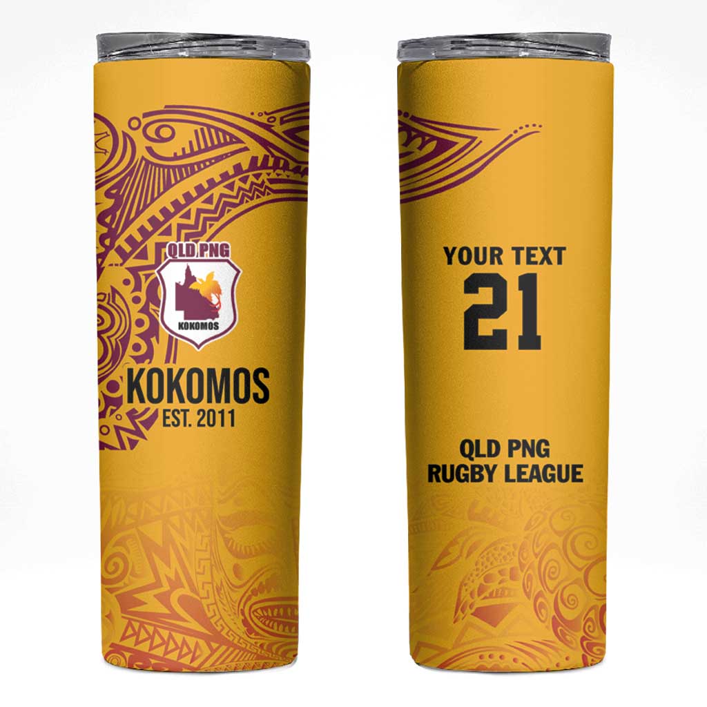 Queensland Papua New Guinea Custom Skinny Tumbler All Gold Pacific PNG Tribal Style