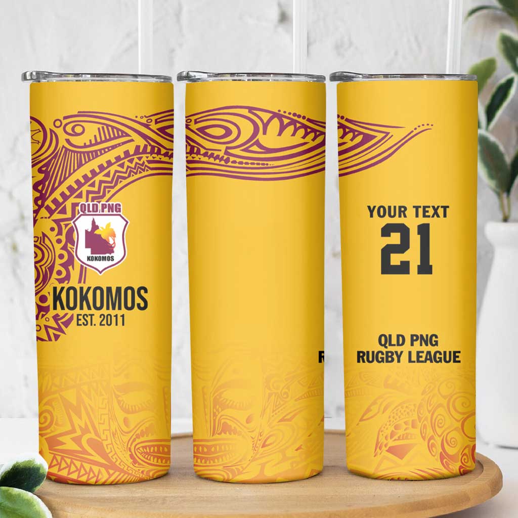 Queensland Papua New Guinea Custom Skinny Tumbler All Gold Pacific PNG Tribal Style