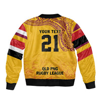 Queensland Papua New Guinea Custom Sleeve Zip Bomber Jacket All Gold Pacific PNG Tribal Style