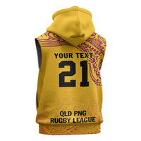 Queensland Papua New Guinea Custom Sleeveless Hoodie All Gold Pacific PNG Tribal Style - Polynesian Pride