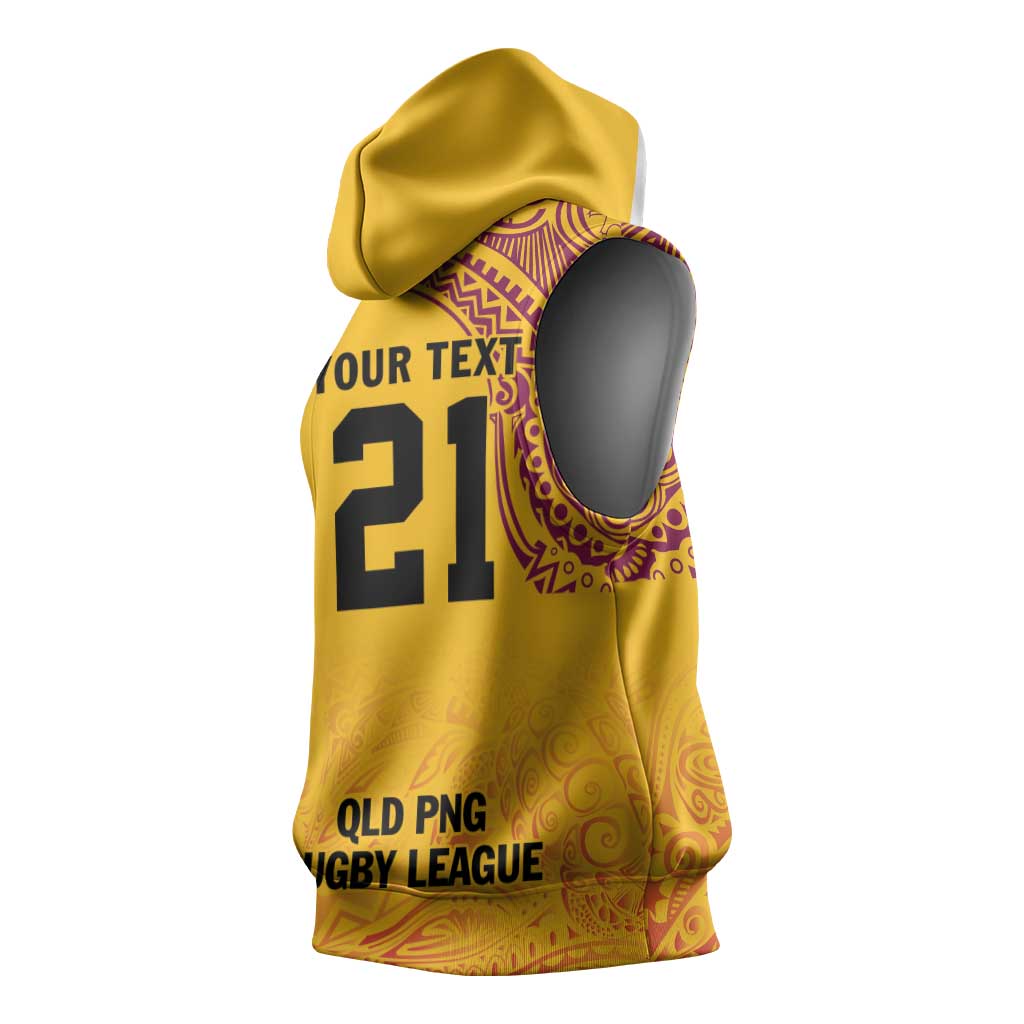 Queensland Papua New Guinea Custom Sleeveless Hoodie All Gold Pacific PNG Tribal Style - Polynesian Pride