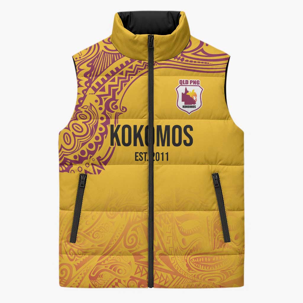Queensland Papua New Guinea Custom Sleeveless Puffer Jacket All Gold Pacific PNG Tribal Style LT9 Unisex Gold - Polynesian Pride