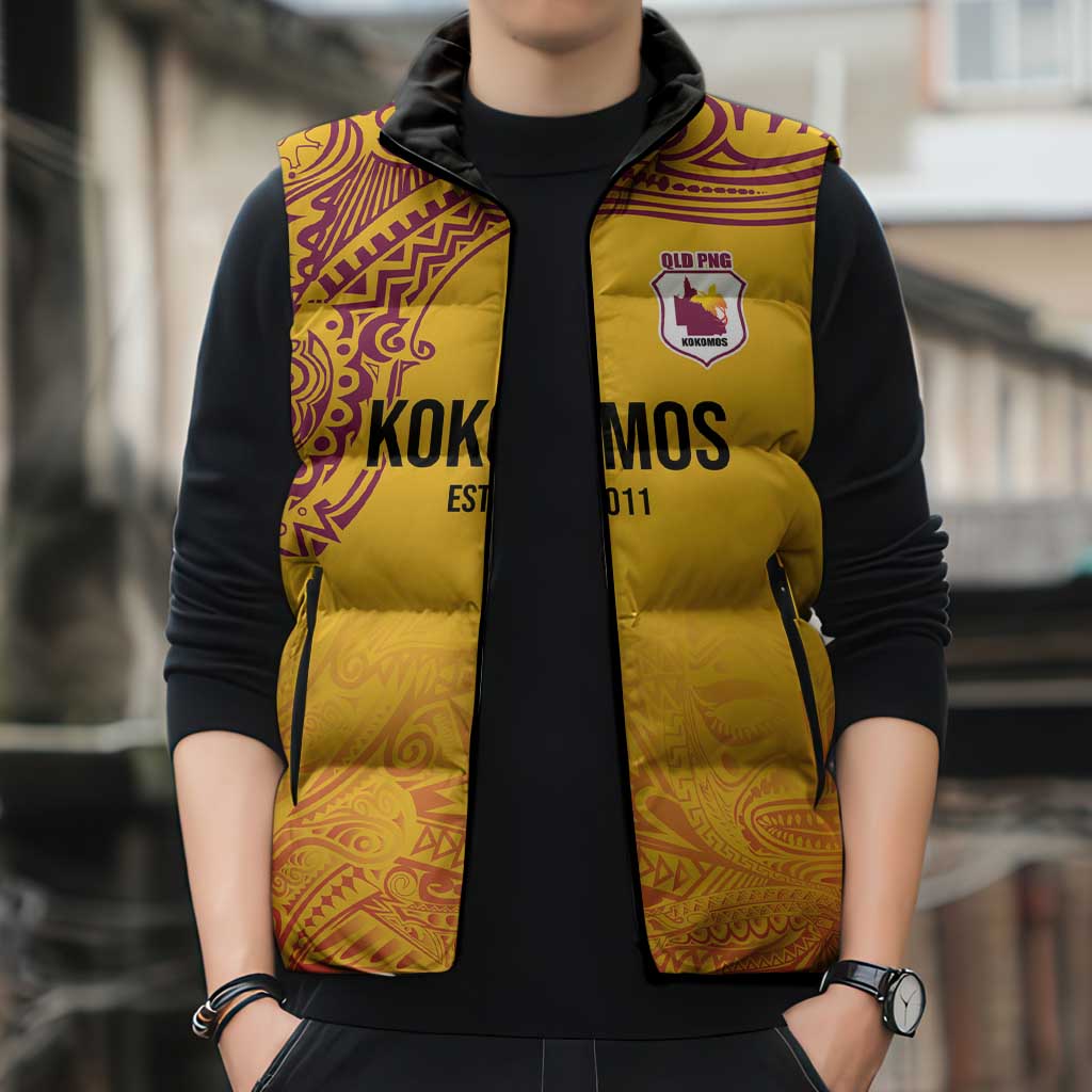 Queensland Papua New Guinea Custom Sleeveless Puffer Jacket All Gold Pacific PNG Tribal Style LT9 - Polynesian Pride