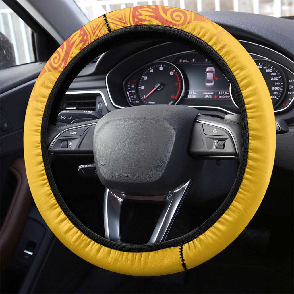 Queensland Papua New Guinea Steering Wheel Cover All Gold Pacific PNG Tribal Style