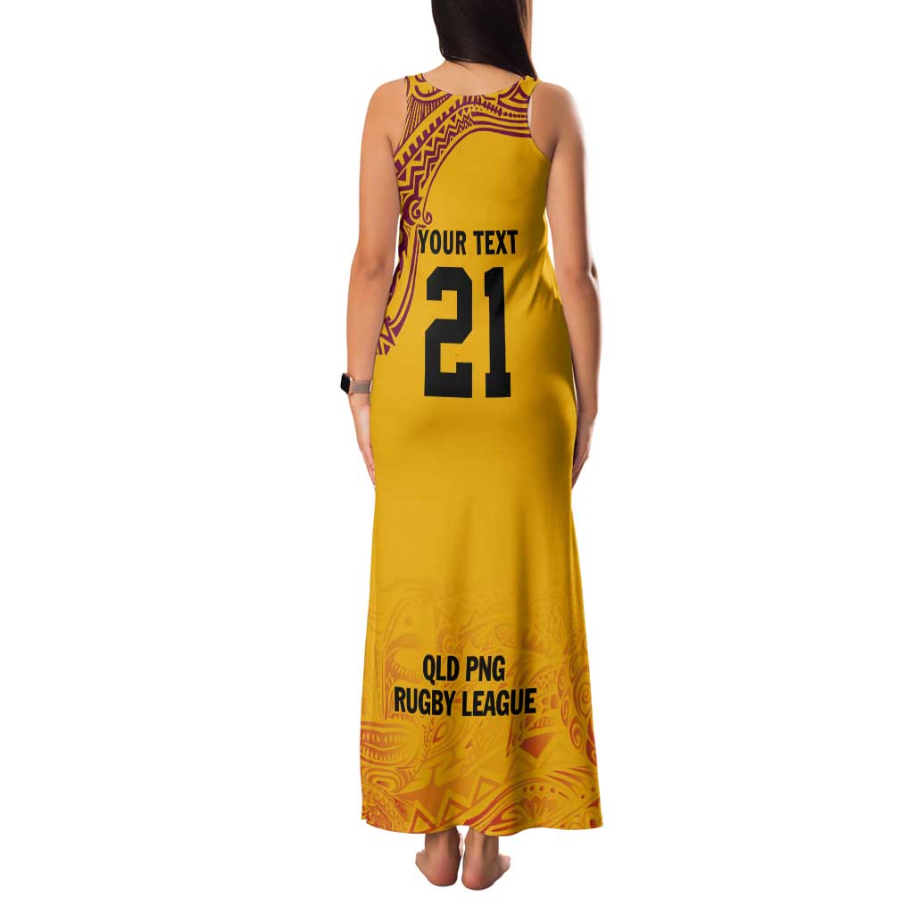 Queensland Papua New Guinea Custom Tank Maxi Dress All Gold Pacific PNG Tribal Style