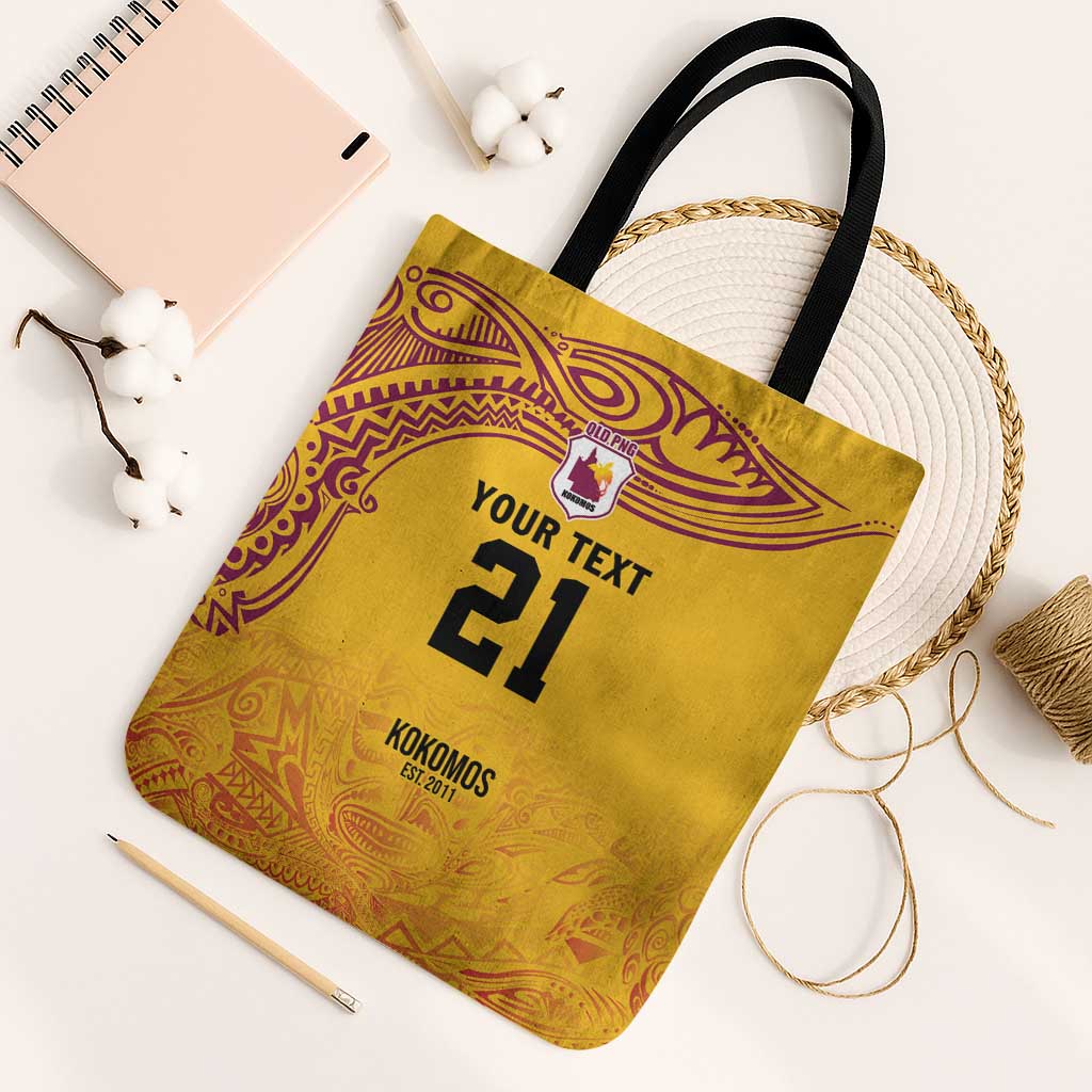 Queensland Papua New Guinea Custom Tote Bag All Gold Pacific PNG Tribal Style - Polynesian Pride