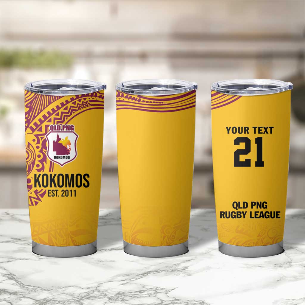 Queensland Papua New Guinea Custom Tumbler Cup All Gold Pacific PNG Tribal Style
