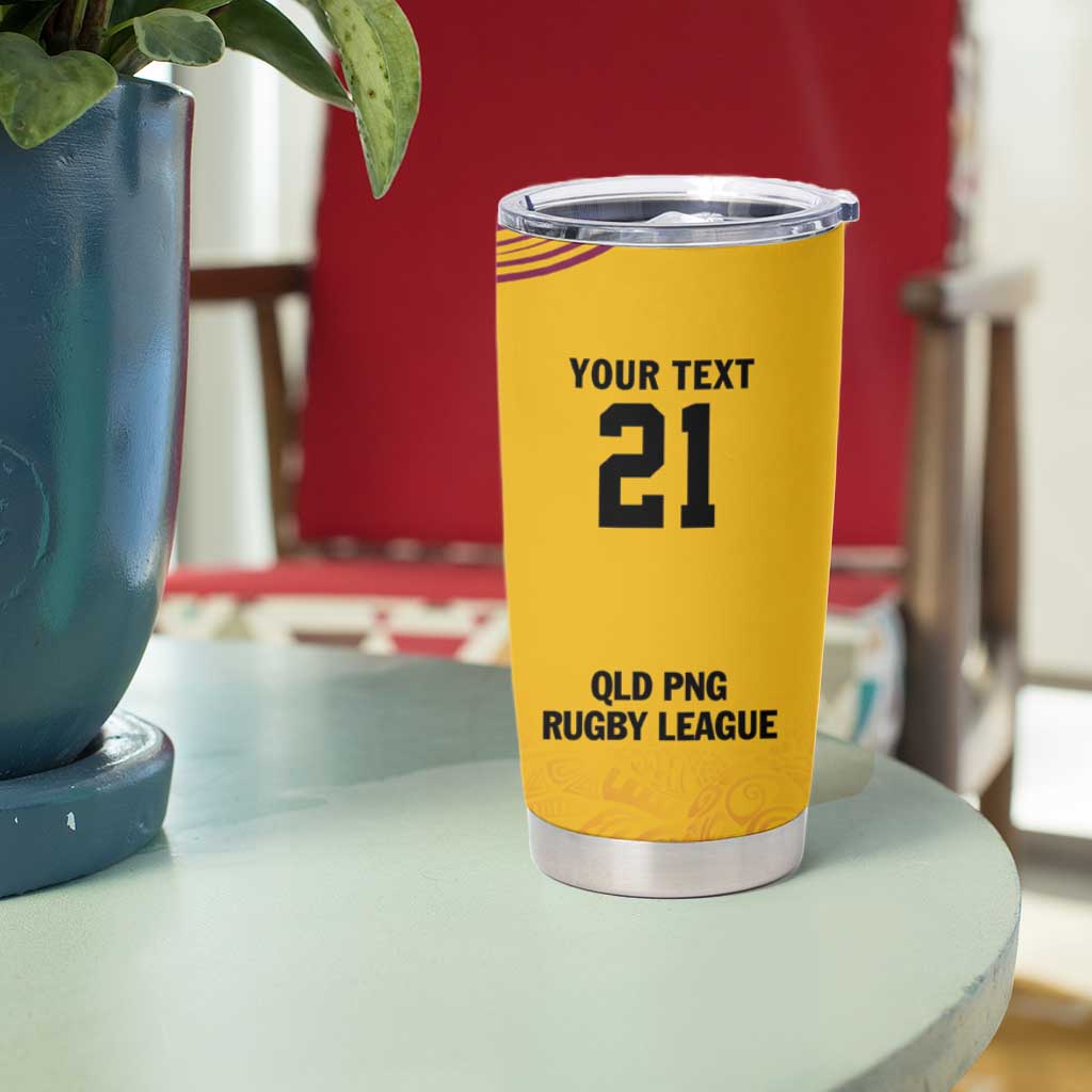 Queensland Papua New Guinea Custom Tumbler Cup All Gold Pacific PNG Tribal Style