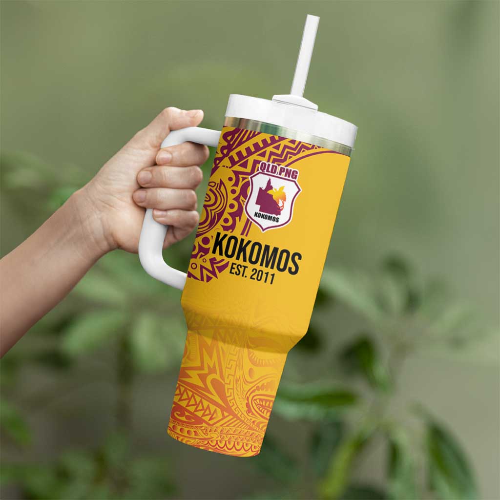 Queensland Papua New Guinea Custom Tumbler With Handle All Gold Pacific PNG Tribal Style