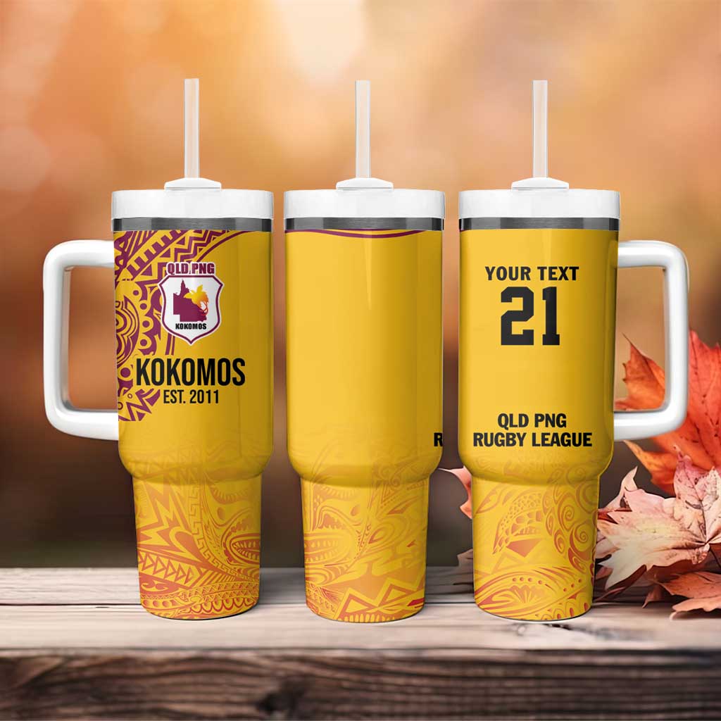 Queensland Papua New Guinea Custom Tumbler With Handle All Gold Pacific PNG Tribal Style