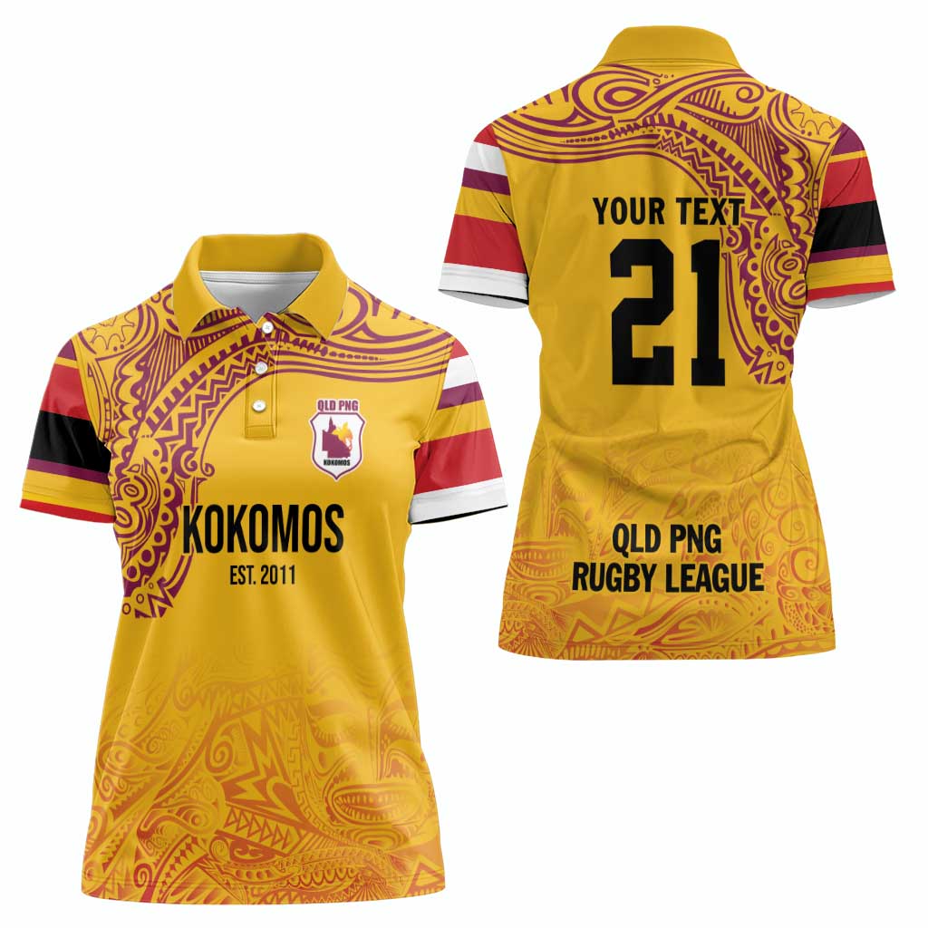 Queensland Papua New Guinea Custom Women Polo Shirt All Gold Pacific PNG Tribal Style