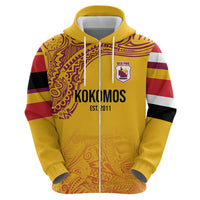 Queensland Papua New Guinea Custom Zip Hoodie All Gold Pacific PNG Tribal Style