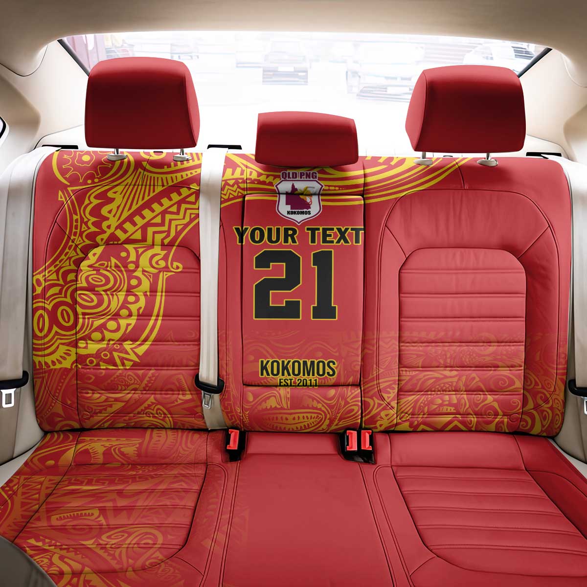 Queensland Papua New Guinea Custom Back Car Seat Cover All Red Pacific PNG Tribal Style