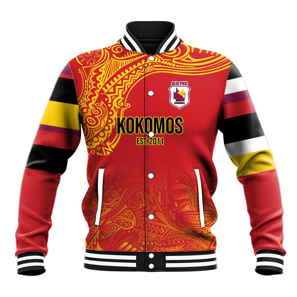 Queensland Papua New Guinea Custom Baseball Jacket All Red Pacific PNG Tribal Style