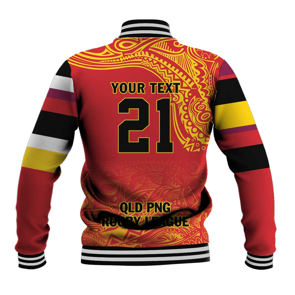 Queensland Papua New Guinea Custom Baseball Jacket All Red Pacific PNG Tribal Style