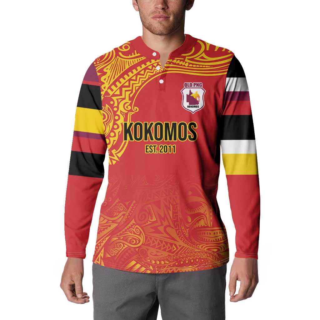 Queensland Papua New Guinea Custom Button Sweatshirt All Red Pacific PNG Tribal Style