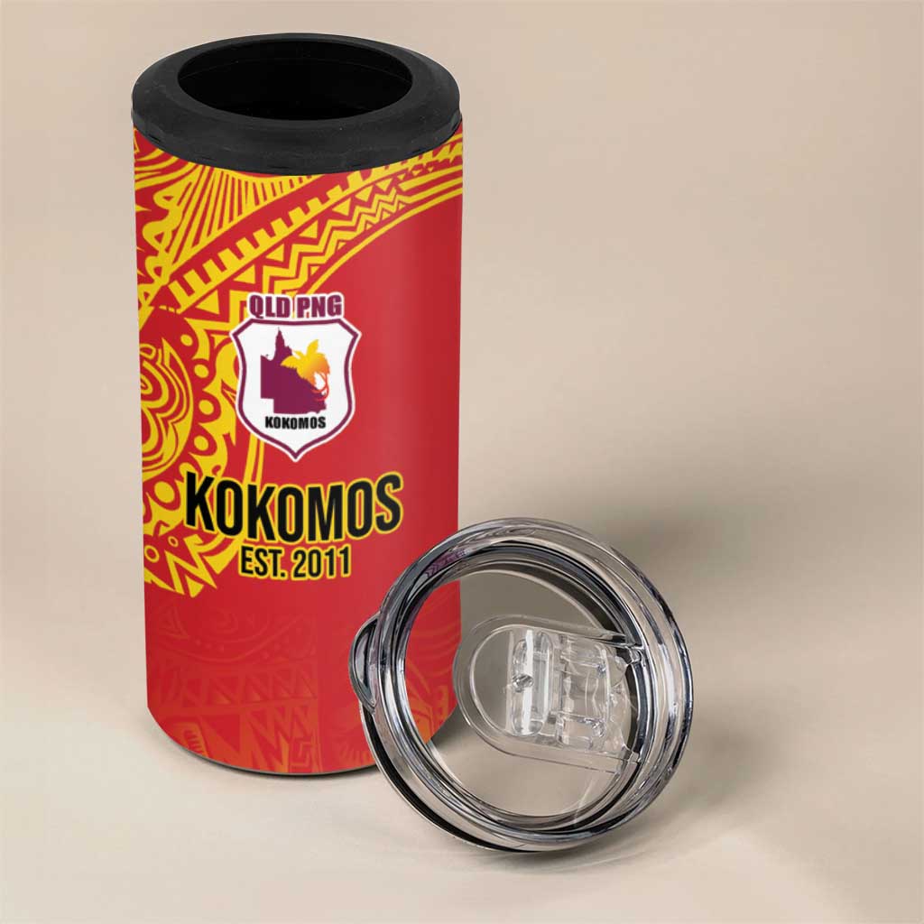 Queensland Papua New Guinea Custom 4 in 1 Can Cooler Tumbler All Red Pacific PNG Tribal Style