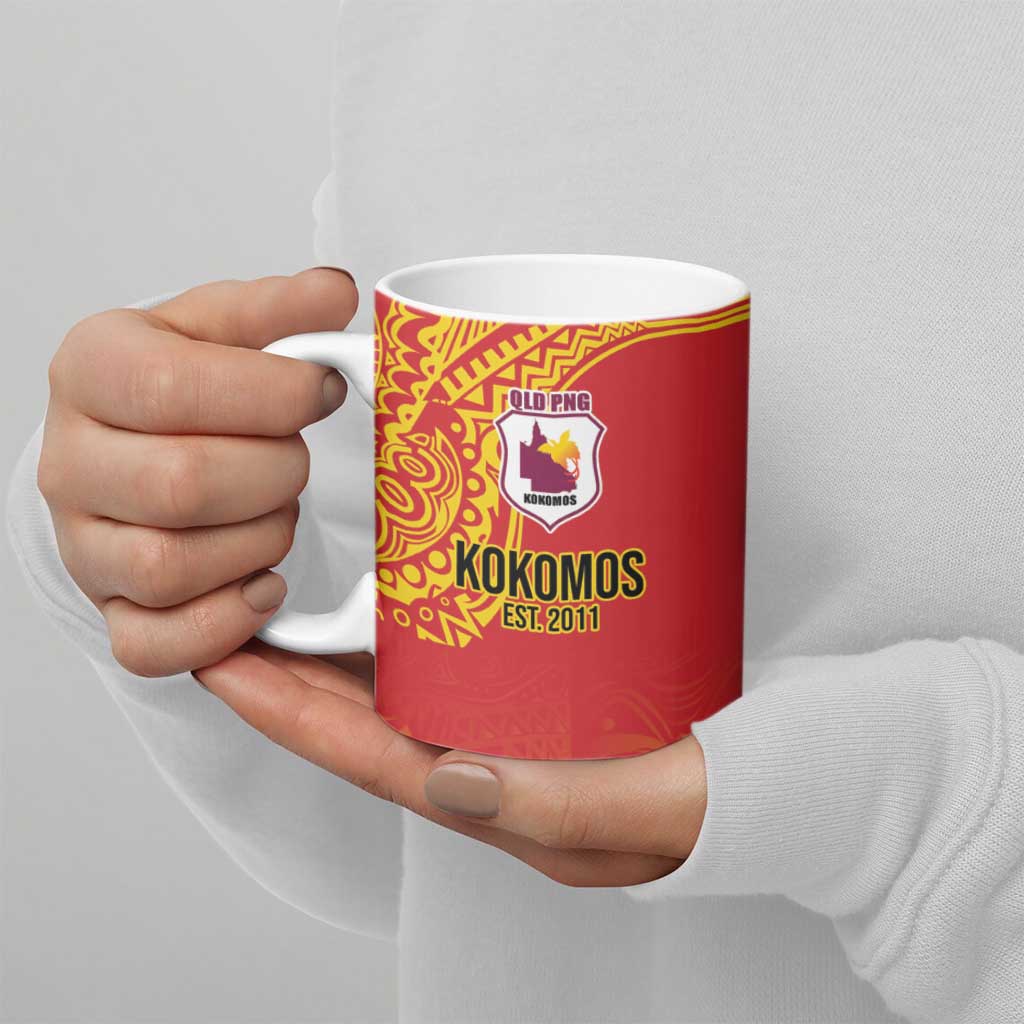 Queensland Papua New Guinea Custom Ceramic Mug All Red Pacific PNG Tribal Style LT9 - Polynesian Pride