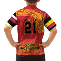 Queensland Papua New Guinea Custom Family Matching Off The Shoulder Long Sleeve Dress and Hawaiian Shirt All Red Pacific PNG Tribal Style