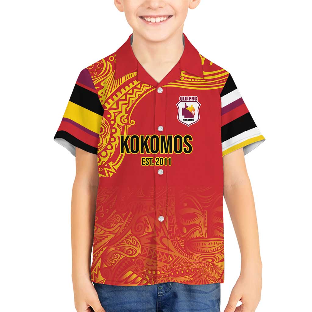 Queensland Papua New Guinea Custom Family Matching Off Shoulder Short Dress and Hawaiian Shirt All Red Pacific PNG Tribal Style