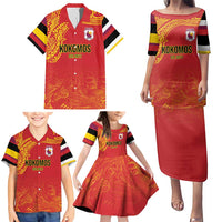 Queensland Papua New Guinea Custom Family Matching Puletasi and Hawaiian Shirt All Red Pacific PNG Tribal Style