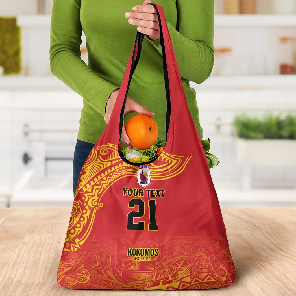Queensland Papua New Guinea Custom Grocery Bag All Red Pacific PNG Tribal Style