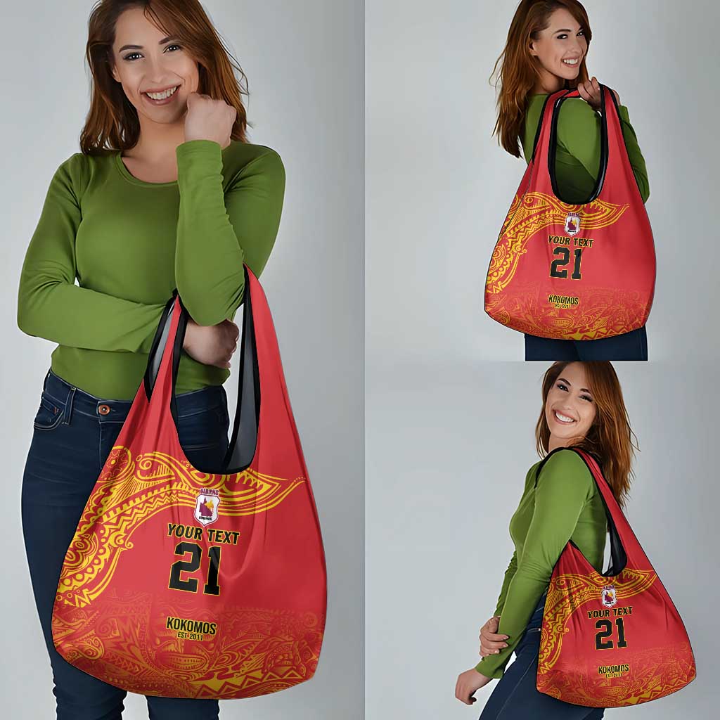 Queensland Papua New Guinea Custom Grocery Bag All Red Pacific PNG Tribal Style