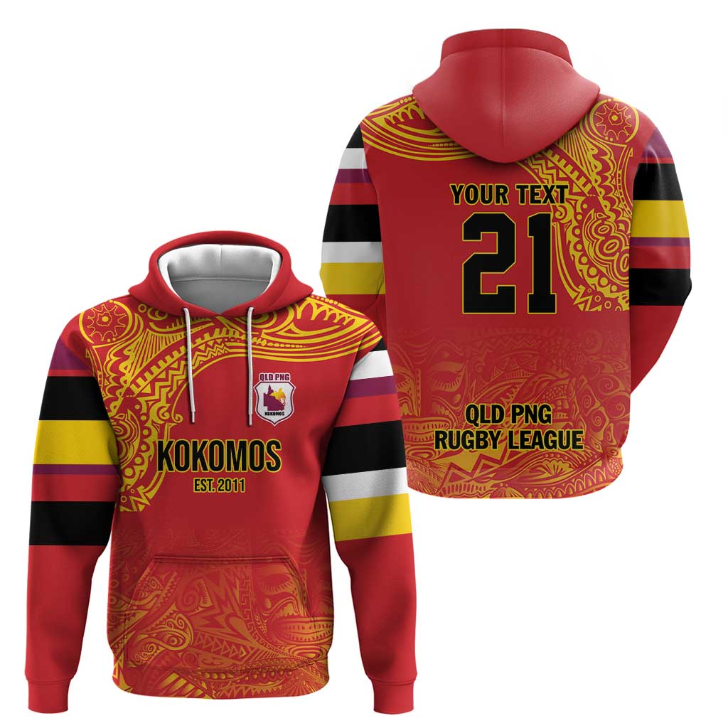 Queensland Papua New Guinea Custom Hoodie All Red Pacific PNG Tribal Style