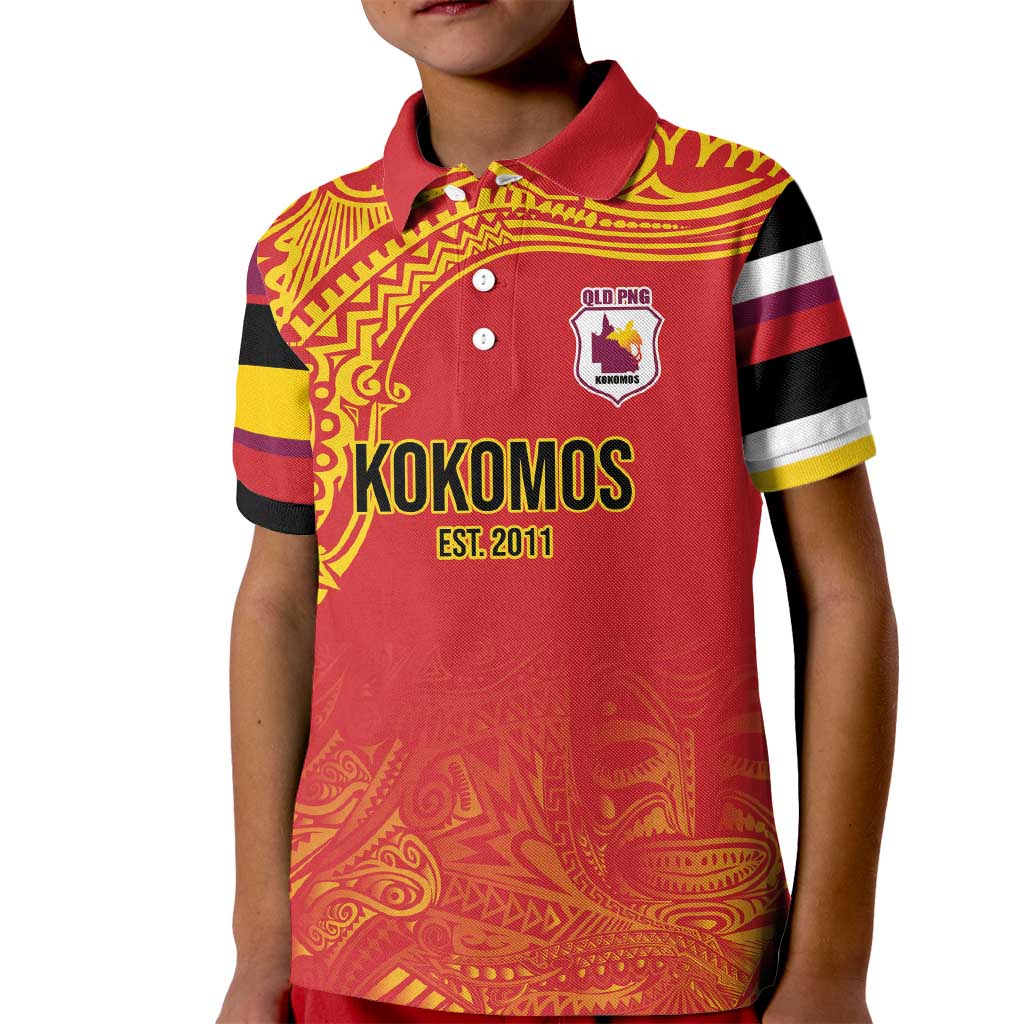 Queensland Papua New Guinea Custom Kid Polo Shirt All Red Pacific PNG Tribal Style
