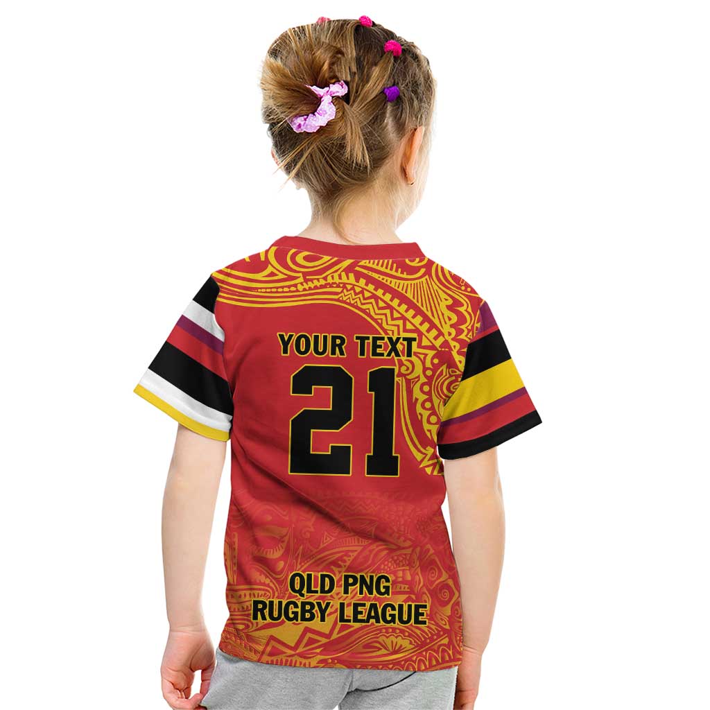 Queensland Papua New Guinea Custom Kid T Shirt All Red Pacific PNG Tribal Style