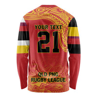 Queensland Papua New Guinea Custom Long Sleeve Shirt All Red Pacific PNG Tribal Style