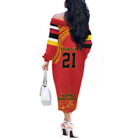 Queensland Papua New Guinea Custom Off The Shoulder Long Sleeve Dress All Red Pacific PNG Tribal Style