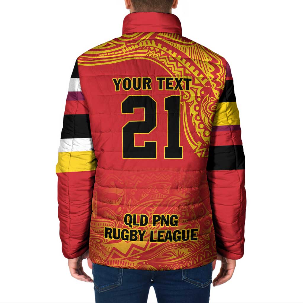 Queensland Papua New Guinea Custom Padded Jacket All Red Pacific PNG Tribal Style LT9 - Polynesian Pride