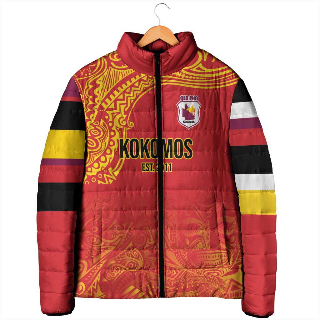 Queensland Papua New Guinea Custom Padded Jacket All Red Pacific PNG Tribal Style LT9 - Polynesian Pride