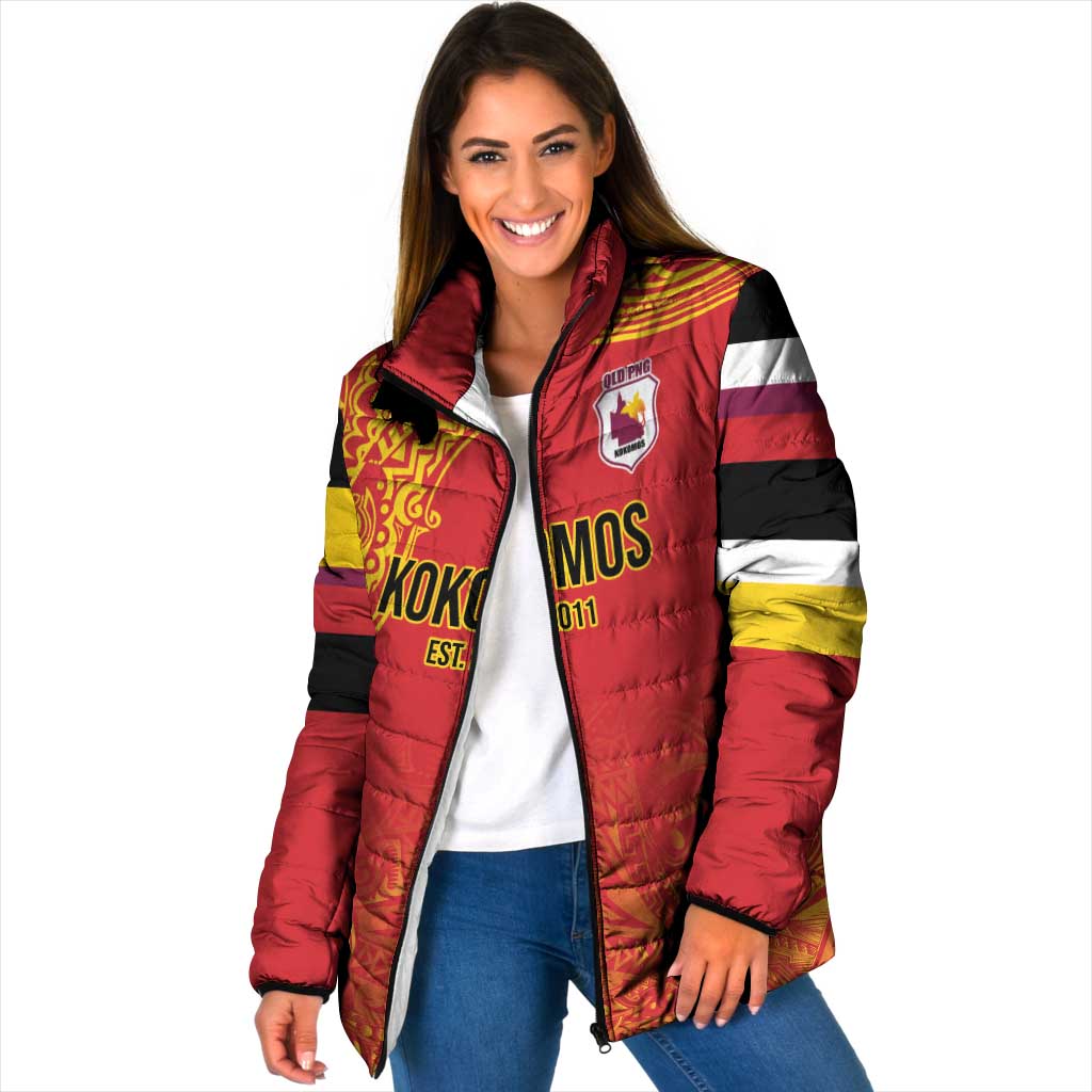 Queensland Papua New Guinea Custom Padded Jacket All Red Pacific PNG Tribal Style LT9 Women Red - Polynesian Pride