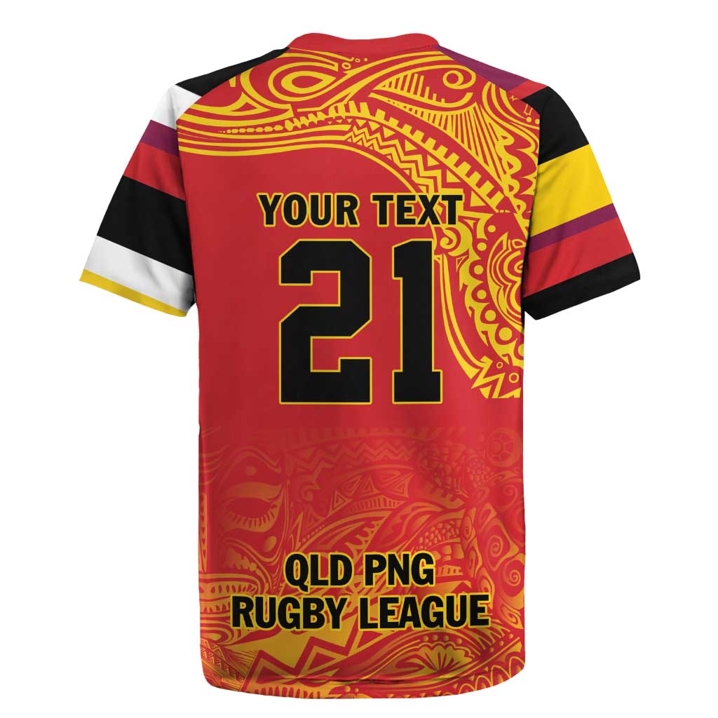 Queensland Papua New Guinea Custom Rugby Jersey All Red Pacific PNG Tribal Style