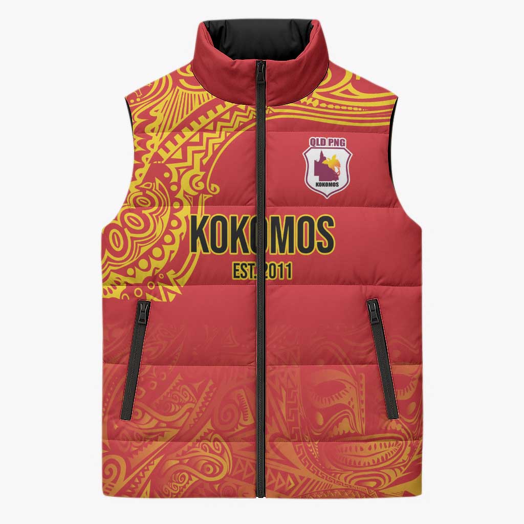 Queensland Papua New Guinea Custom Sleeveless Puffer Jacket All Red Pacific PNG Tribal Style LT9 Unisex Red - Polynesian Pride