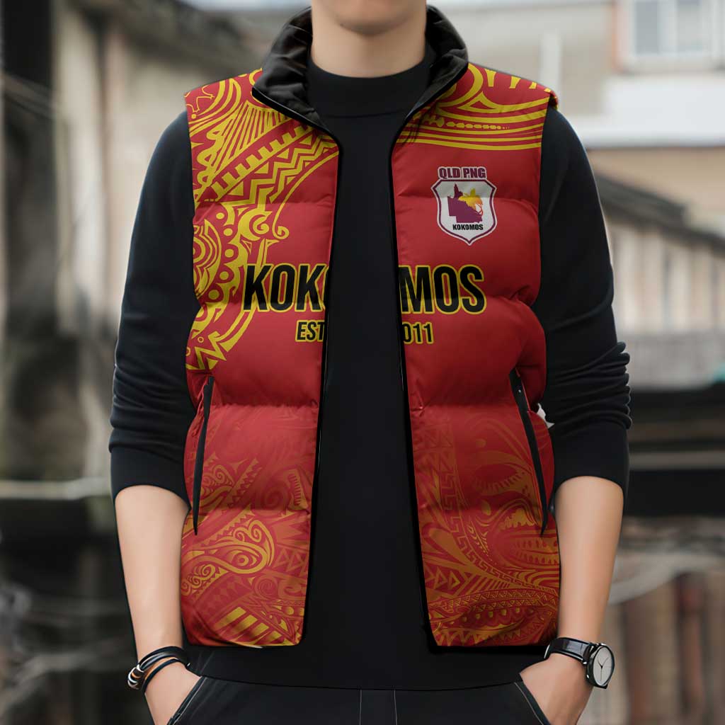 Queensland Papua New Guinea Custom Sleeveless Puffer Jacket All Red Pacific PNG Tribal Style LT9 - Polynesian Pride