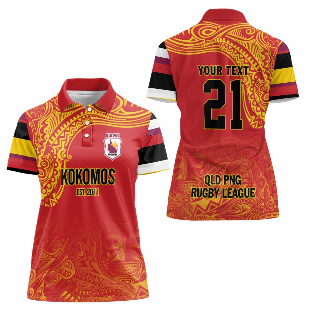 Queensland Papua New Guinea Custom Women Polo Shirt All Red Pacific PNG Tribal Style