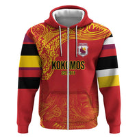 Queensland Papua New Guinea Custom Zip Hoodie All Red Pacific PNG Tribal Style