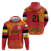 Queensland Papua New Guinea Custom Zip Hoodie All Red Pacific PNG Tribal Style