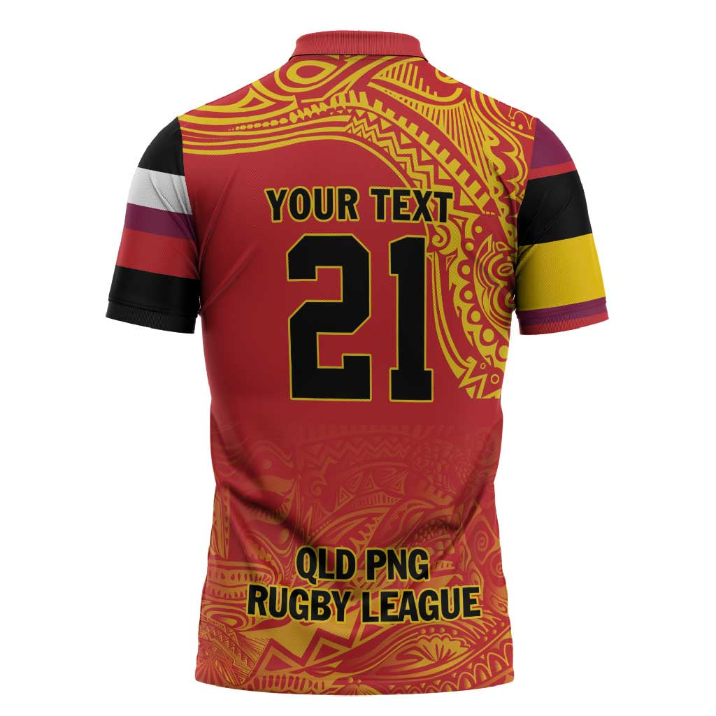 Queensland Papua New Guinea Custom Zipper Polo Shirt All Red Pacific PNG Tribal Style - Polynesian Pride