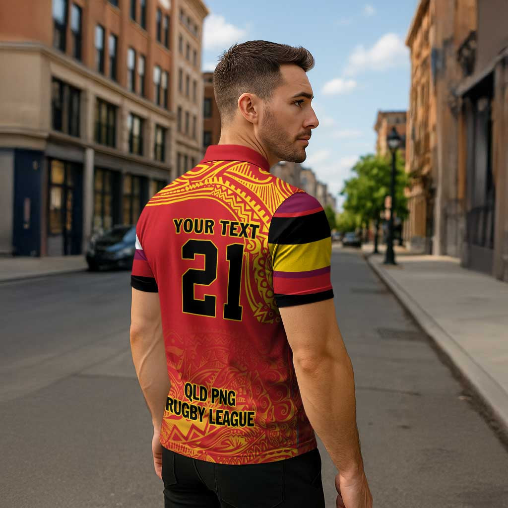 Queensland Papua New Guinea Custom Zipper Polo Shirt All Red Pacific PNG Tribal Style - Polynesian Pride