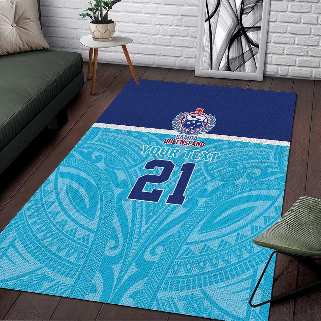 Queensland Samoa Custom Area Rug Blue Pacific Polynesian Tribal Pattern